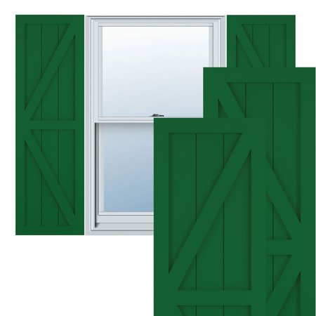 True Fit PVC Two Equal Panel Farmhouse Fixed Mount Shutters W/ Z-Bar, Viridian Green , 15W X 63H